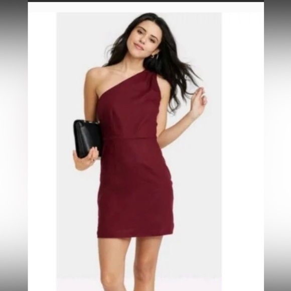 a new day Dresses & Skirts - A new day maroon one shoulder linen/rayon blend dress
